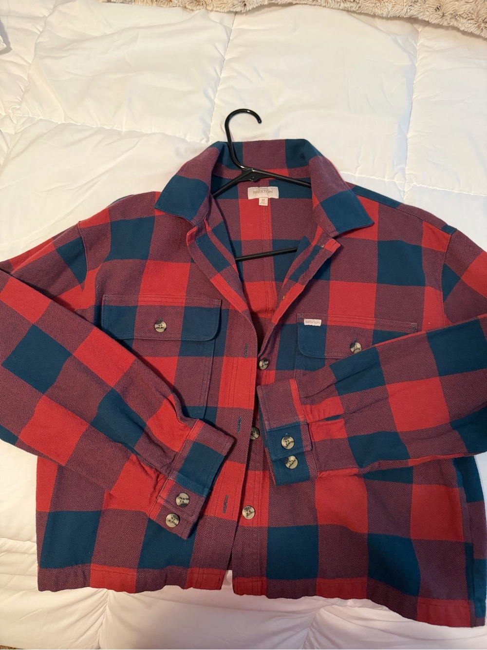 Brixton Red and Navy Plaid Long Sleeve Button-Up